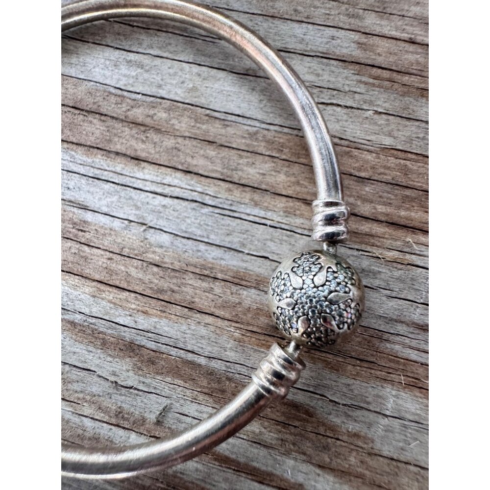 Pandora Sterling Silver Bangle Bracelet With Clasp Charm 2.14" Inner Diameter - Picture 2 of 10